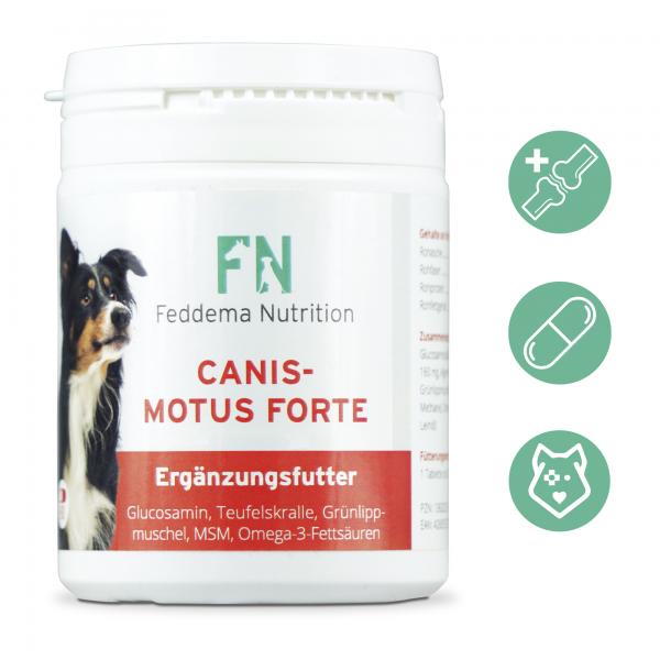 Canis Motus Forte - Hunde-Ergänzungsfutter für Knorpel und Gelenke mit 1512mg/Tbl. Glucosaminsulfat, 160mg/Tbl. Teufelskralle, Grünlippmuschel, MSM