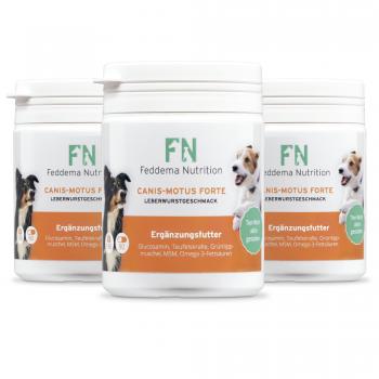 3 x Canis Motus Forte Leberwurst - Ergänzungsfutter für Knorpel und Gelenke mit Glucosaminsulfat 1512mg/Tb , Teufelskralle 160mg/Tb, Grünlippmuschel, MSM