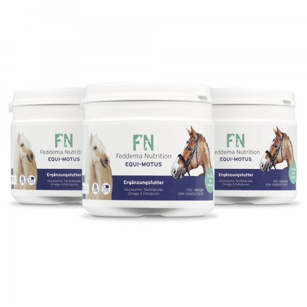 3x Equi Motus - Pferde-Ergänzungsfutter für Knorpel und Gelenke mit Glucosamin, Teufelskralle und Omega-3 Fettsäuren